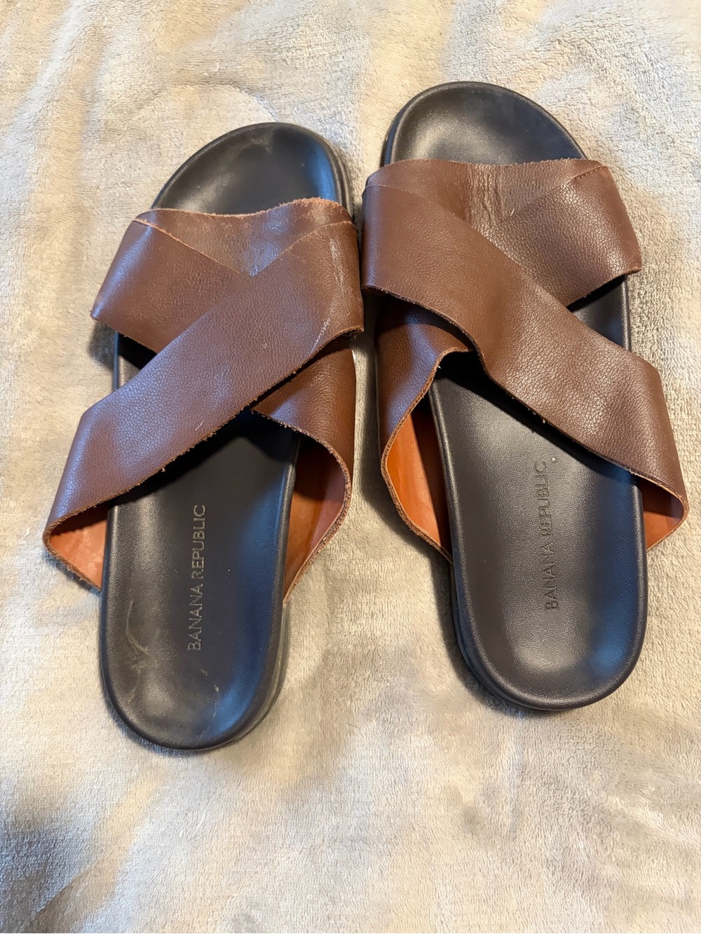 Banana Republic Men’s Brown Leather Crossover Slide Sandals